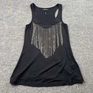 Buffalo David Bitton Black Tank Top Chain Fringe Racerback Size M